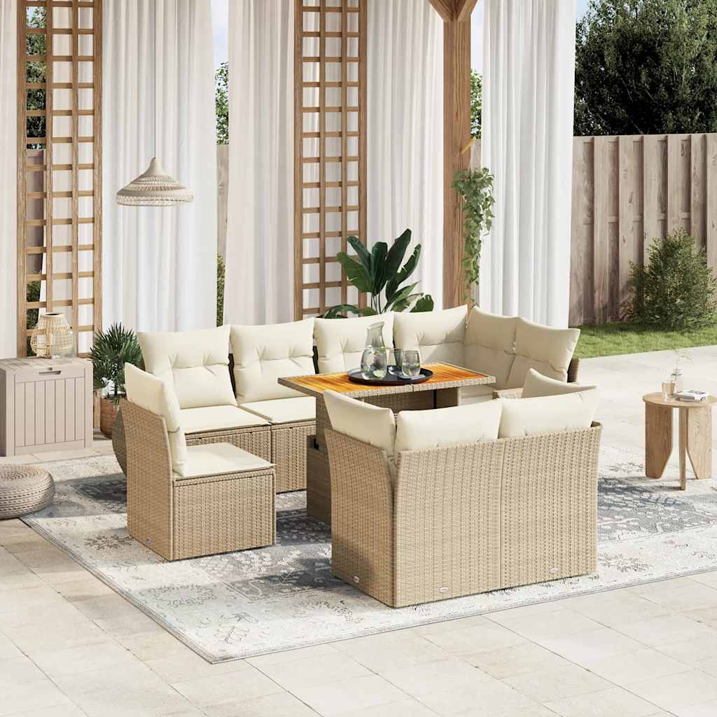 JUNG Vida 9-tlg. Garten-Sofagarnitur mit Kissen Beige Poly Rattan