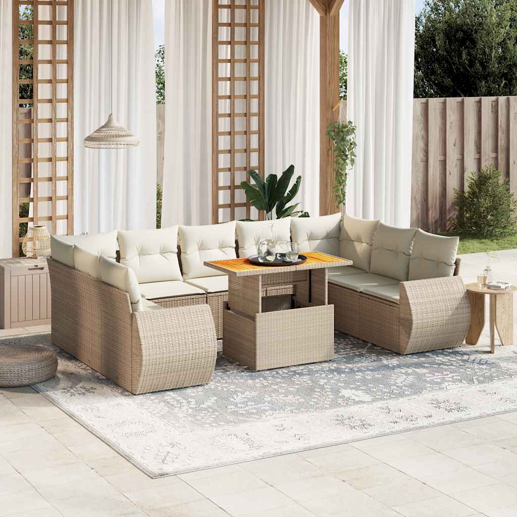 JUNG Vida 10-tlg. Garten-Sofagarnitur mit Kissen Beige Poly Rattan