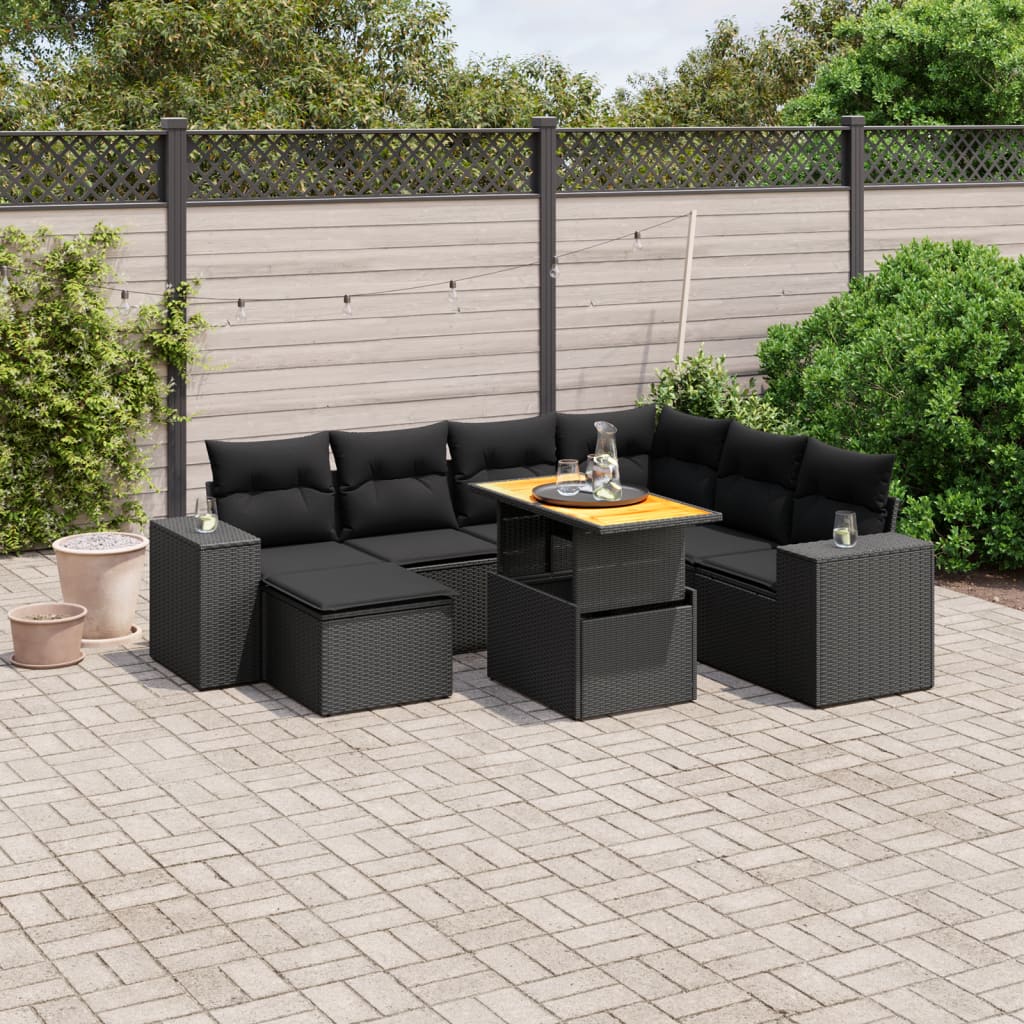 JUNG Vida 8-tlg. Garten-Sofagarnitur mit Kissen Schwarz Poly Rattan