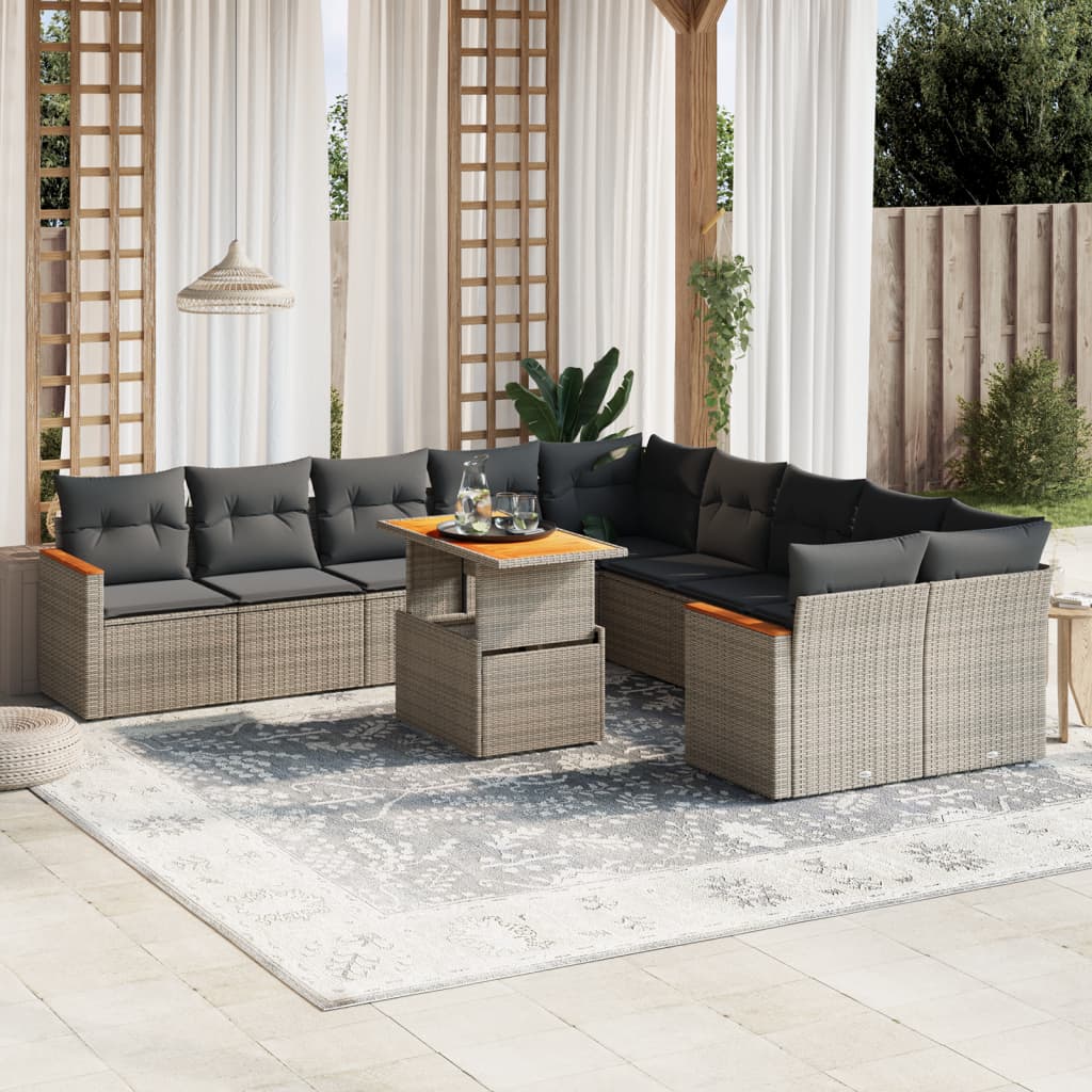 JUNG Vida 11-tlg. Garten-Sofagarnitur mit Kissen Grau Poly Rattan