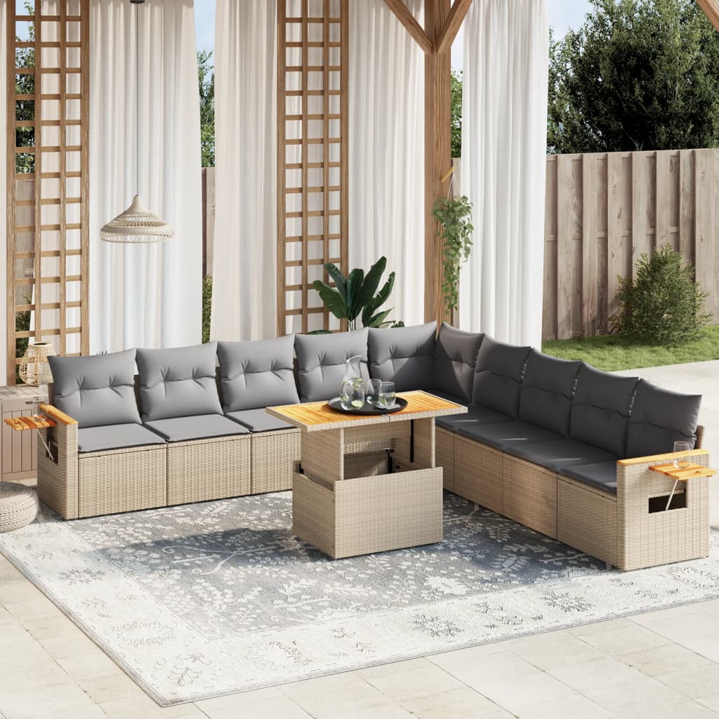 JUNG Vida 11-tlg. Garten-Sofagarnitur mit Kissen Beige Poly Rattan