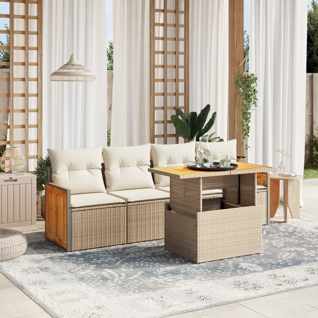 JUNG Vida 5-tlg. Garten-Sofagarnitur mit Kissen Beige Poly Rattan