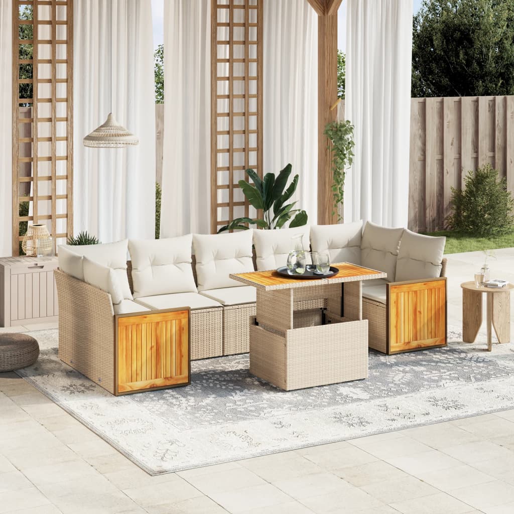 JUNG Vida 8-tlg. Garten-Sofagarnitur mit Kissen Beige Poly Rattan