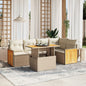 JUNG Vida 6-tlg. Garten-Sofagarnitur mit Kissen Beige Poly Rattan