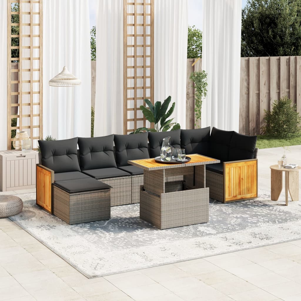 JUNG Vida 8-tlg. Garten-Sofagarnitur mit Kissen Grau Poly Rattan