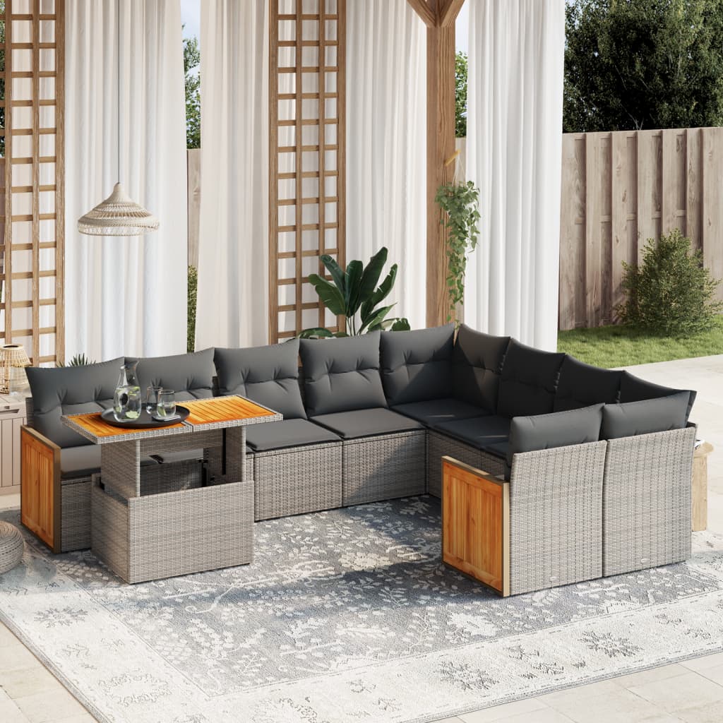 JUNG Vida 10-tlg. Garten-Sofagarnitur mit Kissen Grau Poly Rattan
