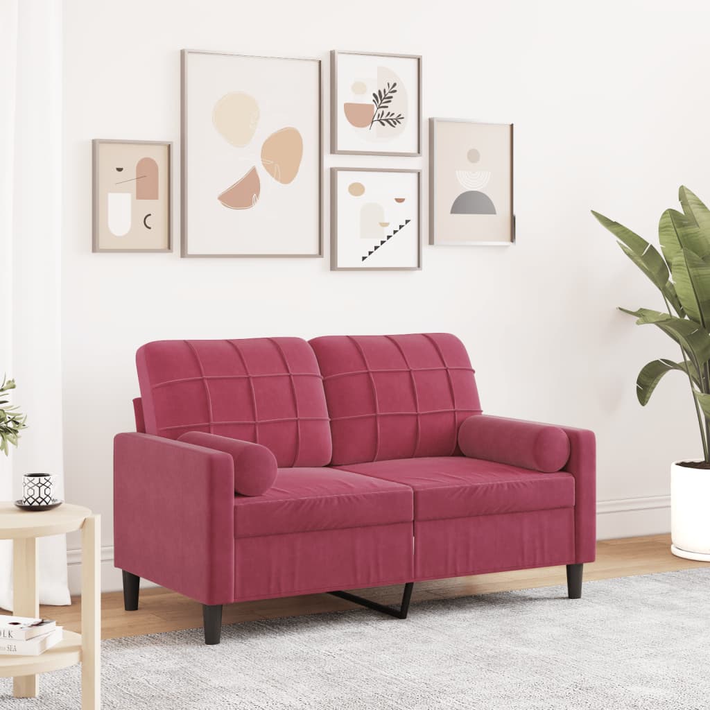 JUNG Vida 2-Sitzer-Sofa mit Zierkissen Weinrot 120 cm Samt