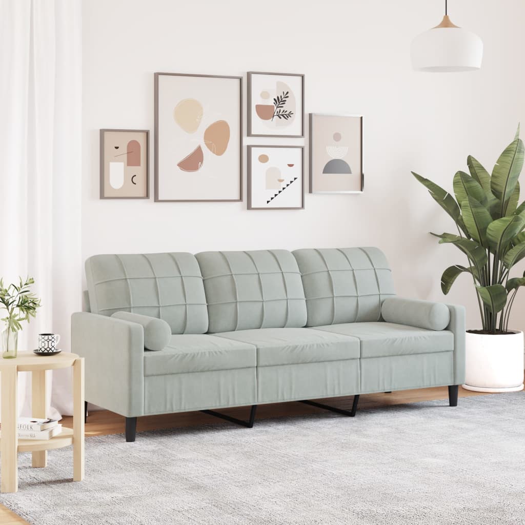 JUNG Vida 3-Sitzer-Sofa mit Zierkissen Hellgrau 180 cm Samt