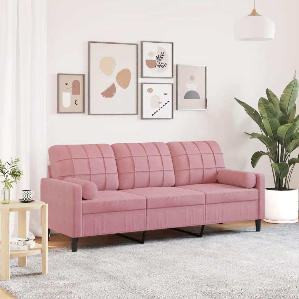 JUNG Vida 3-Sitzer-Sofa mit Zierkissen Rosa 180 cm Samt