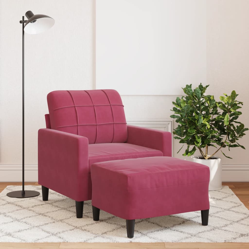 JUNG Vida Sessel mit Hocker Weinrot 60 cm Samt