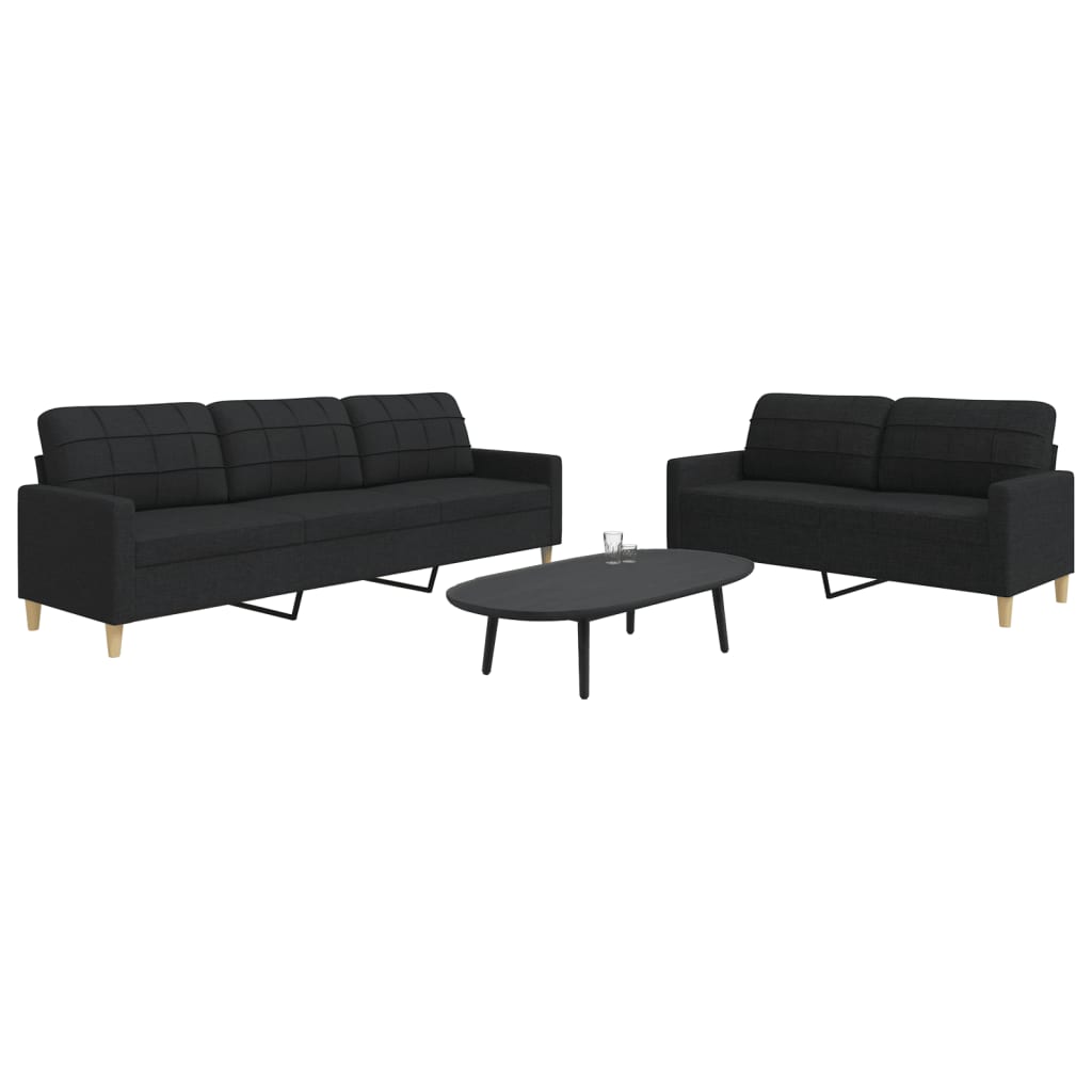 JUNG Vida 2-tlg. Sofagarnitur Schwarz Stoff