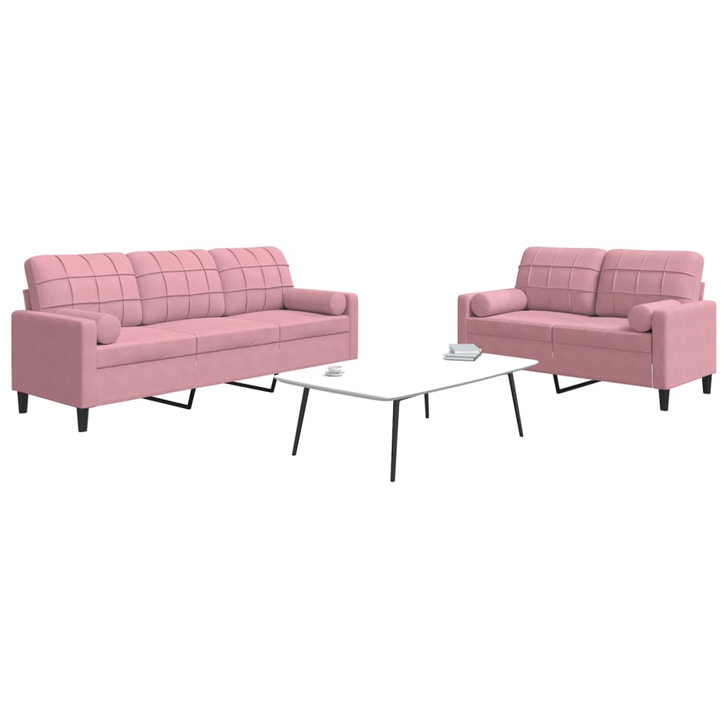 JUNG Vida 2-tlg. Sofagarnitur mit Kissen und Nackenrollen Rosa Samt