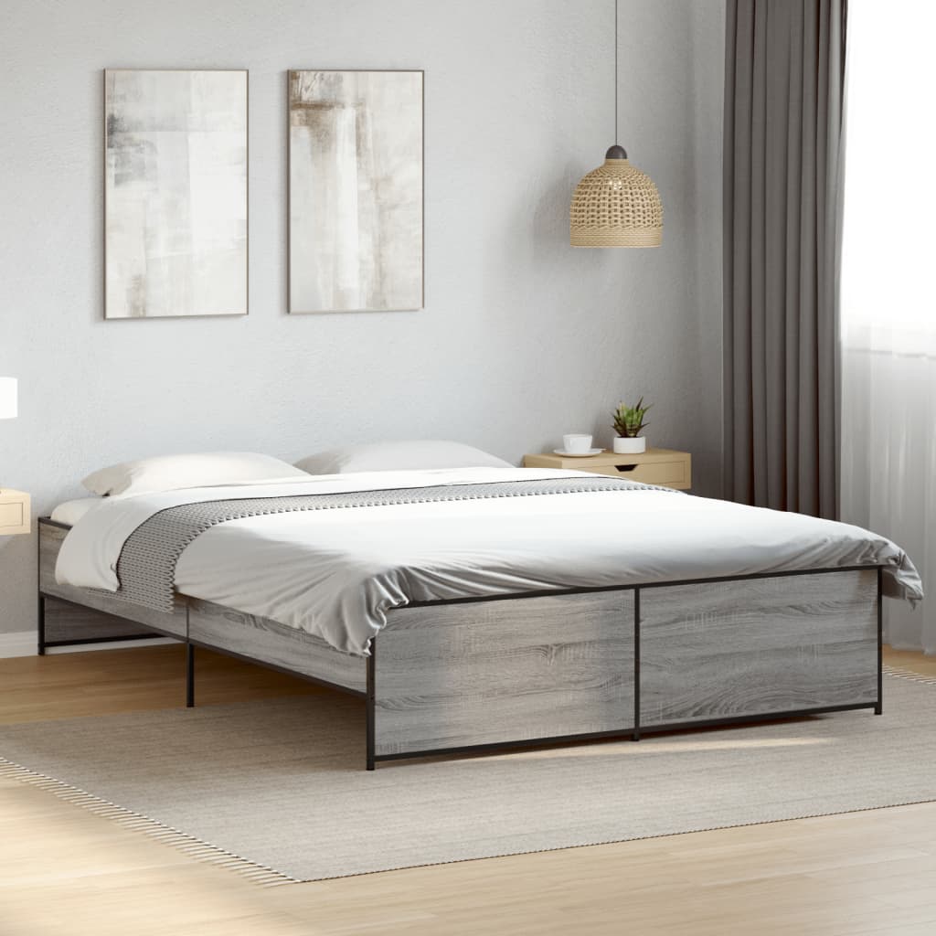 JUNG Vida Bettgestell Grau Sonoma 140x200 cm Holzwerkstoff und Metall
