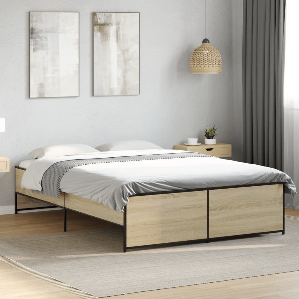 JUNG Vida Bettgestell Sonoma-Eiche 135x190 cm Holzwerkstoff und Metall