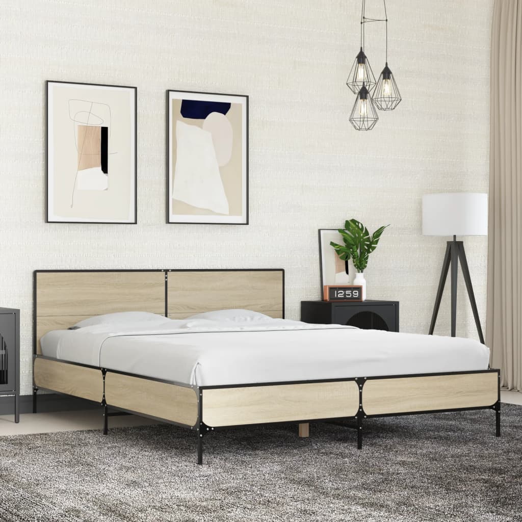 JUNG Vida Bettgestell Sonoma-Eiche 150x200 cm Holzwerkstoff und Metall