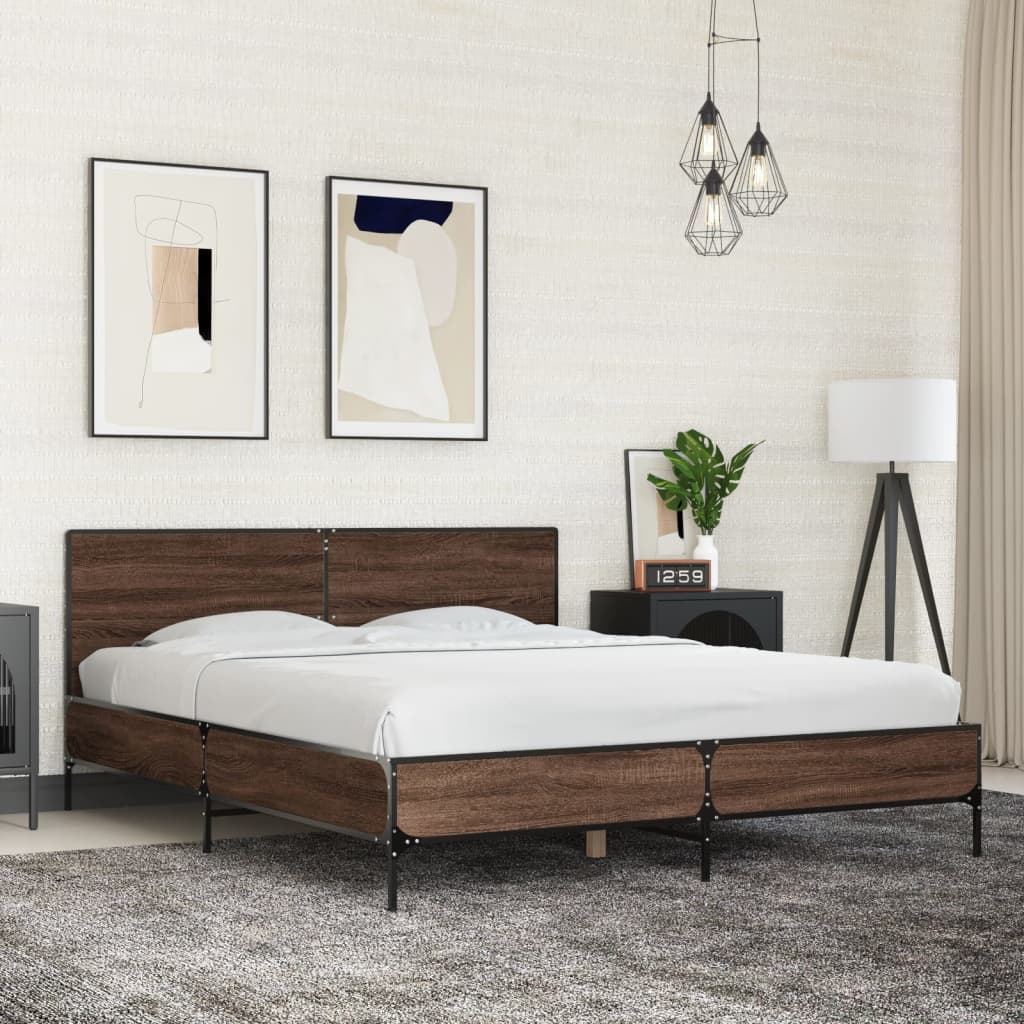 JUNG Vida Bettgestell Braun Eichen-Optik 160x200 cm Holzwerkstoff Metall
