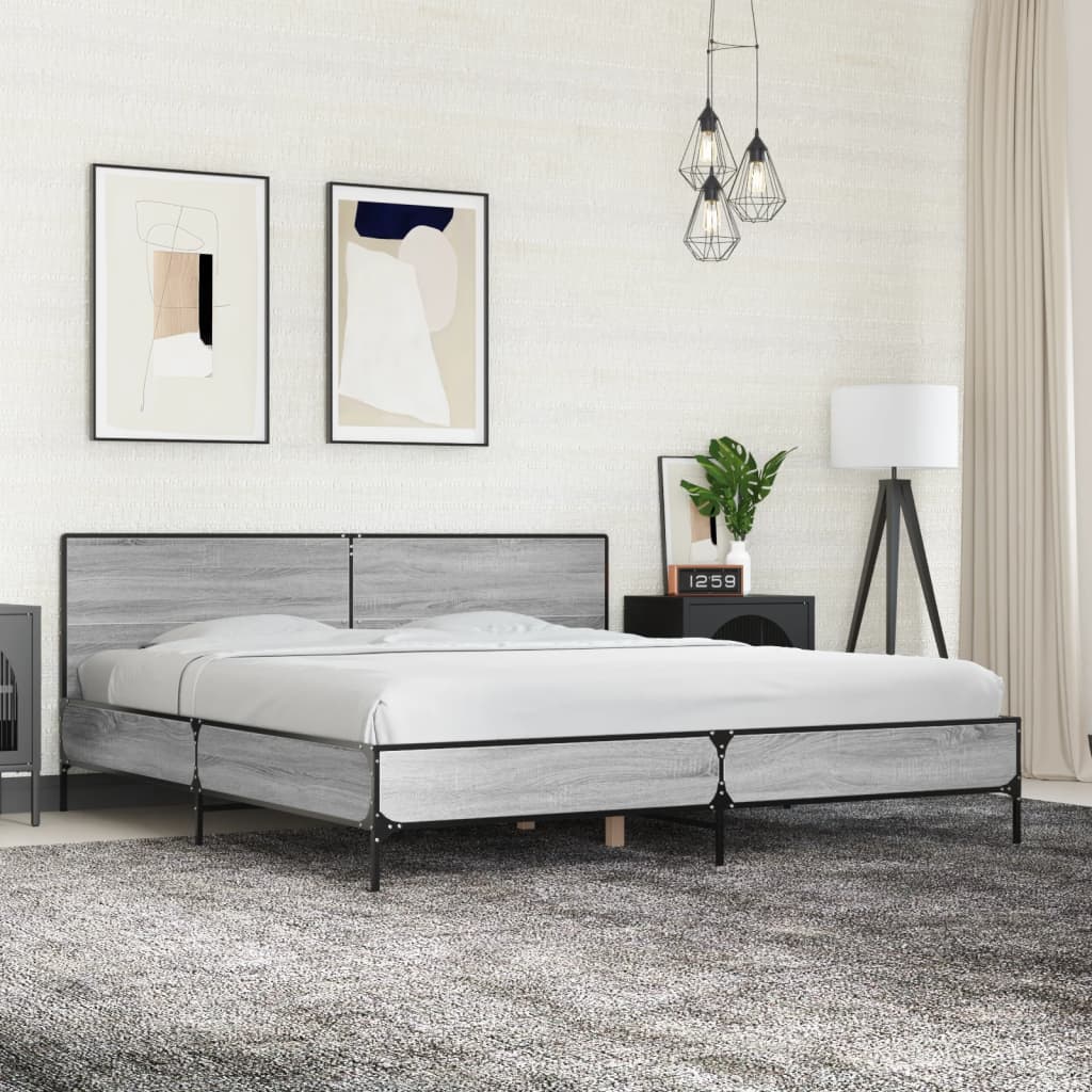 JUNG Vida Bettgestell Grau Sonoma 180x200 cm Holzwerkstoff und Metall