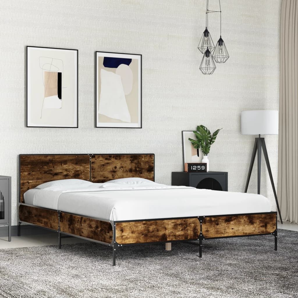 JUNG Vida Bettgestell Räuchereiche 140x190 cm Holzwerkstoff und Metall