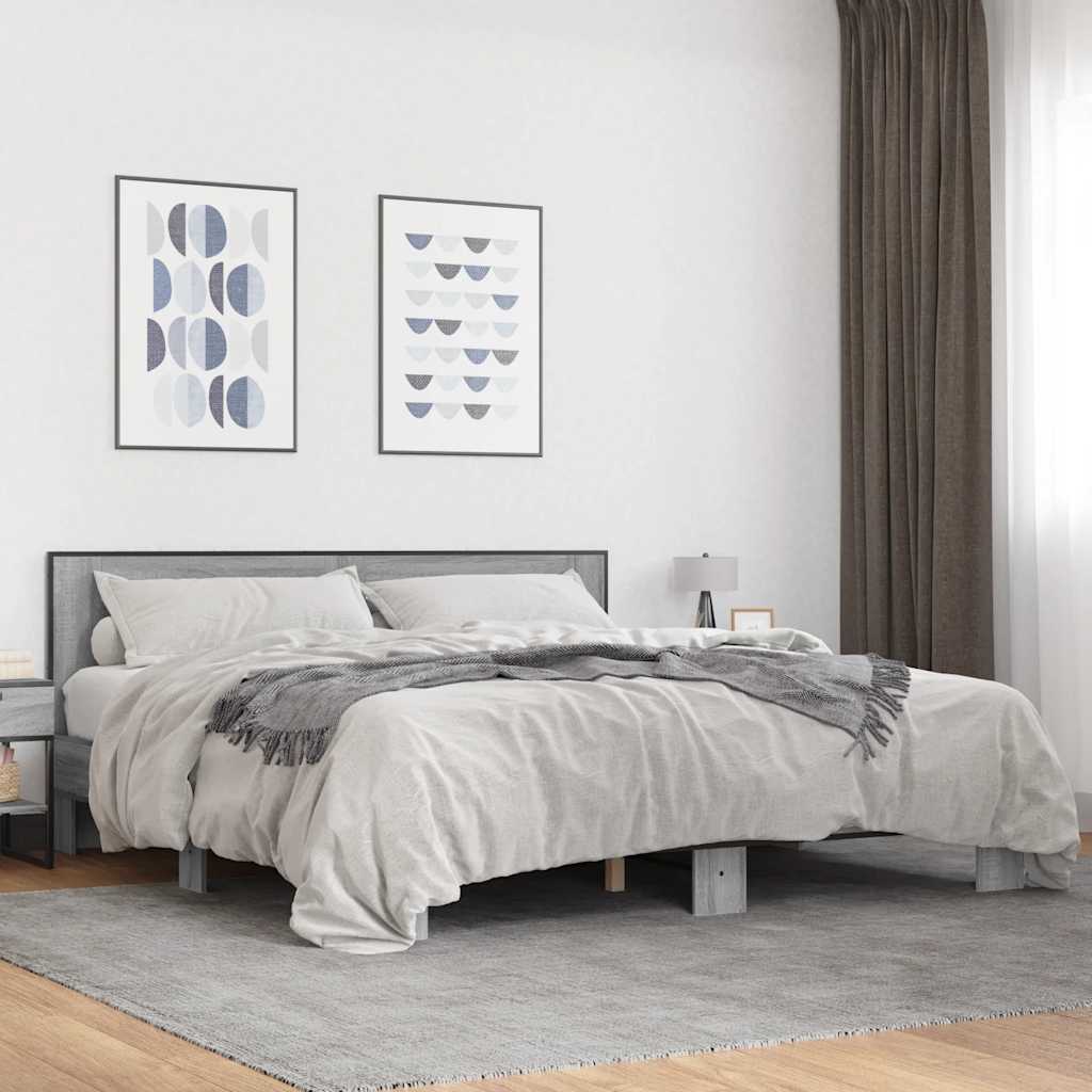JUNG Vida Bettgestell Grau Sonoma 200x200 cm Holzwerkstoff und Metall