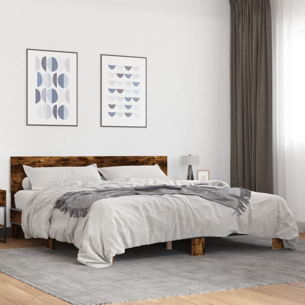 JUNG Vida Bettgestell Räuchereiche 200x200 cm Holzwerkstoff und Metall
