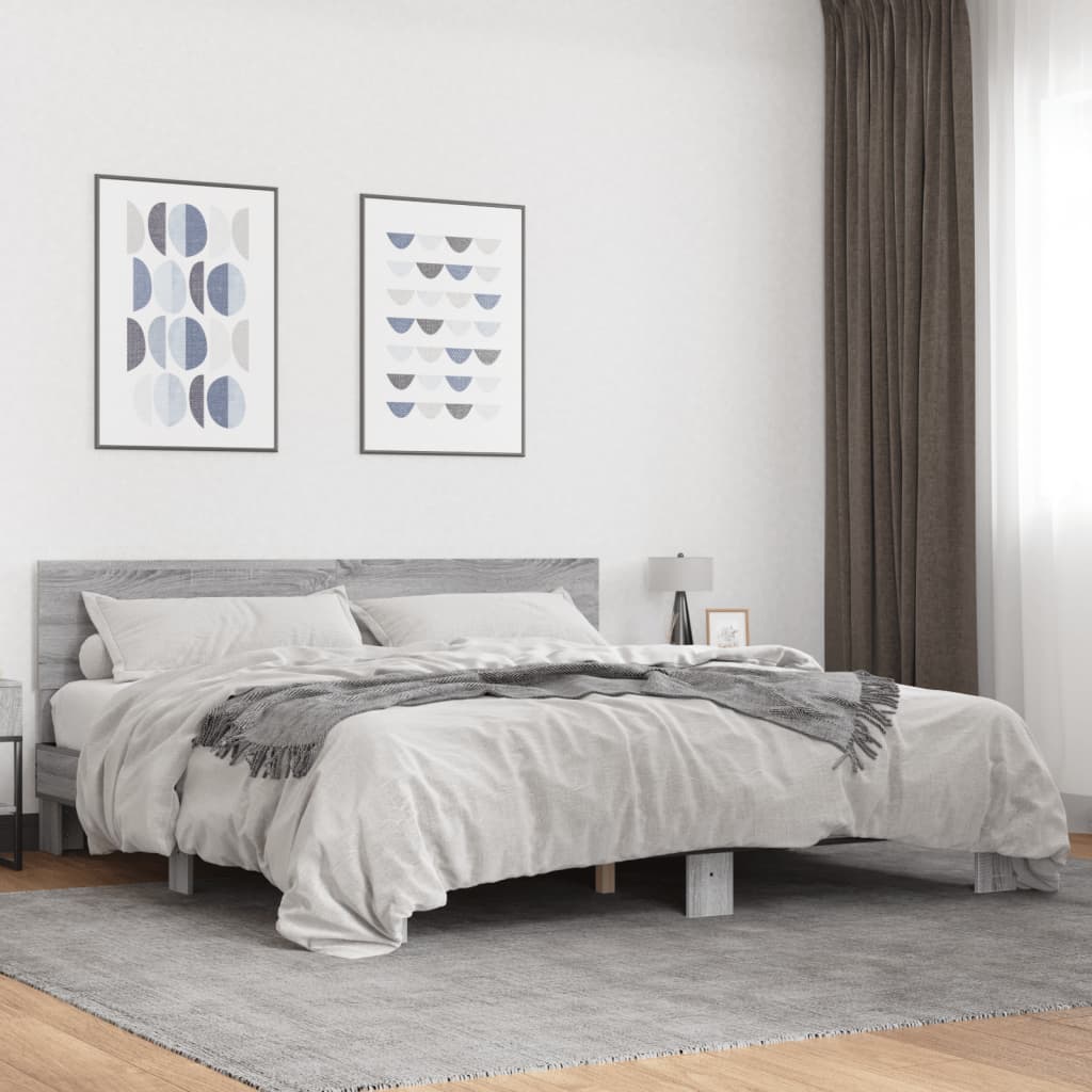 JUNG Vida Bettgestell Grau Sonoma 200x200 cm Holzwerkstoff und Metall