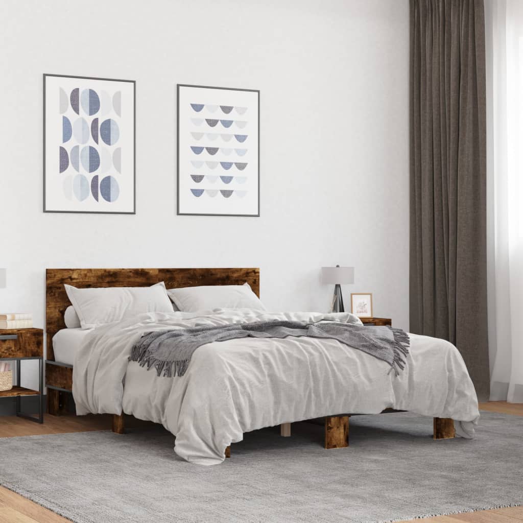 JUNG Vida Bettgestell Räuchereiche 120x200 cm Holzwerkstoff und Metall