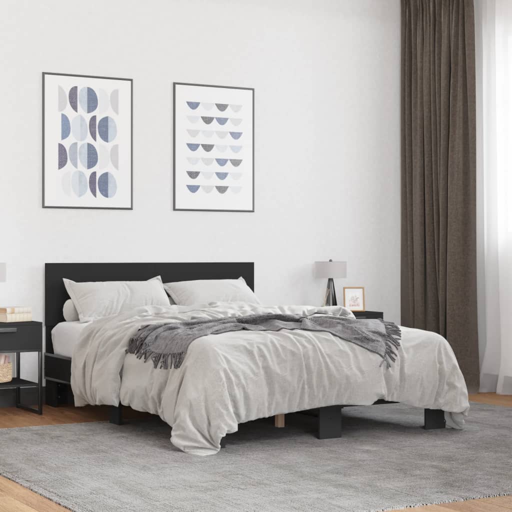 JUNG Vida Bettgestell Schwarz 140x190 cm Holzwerkstoff und Metall