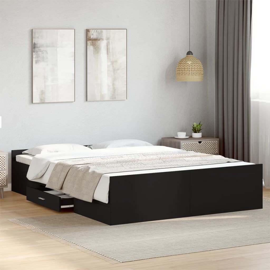 JUNG Vida Bettgestell mit Schubladen Schwarz 150x200 cm Holzwerkstoff