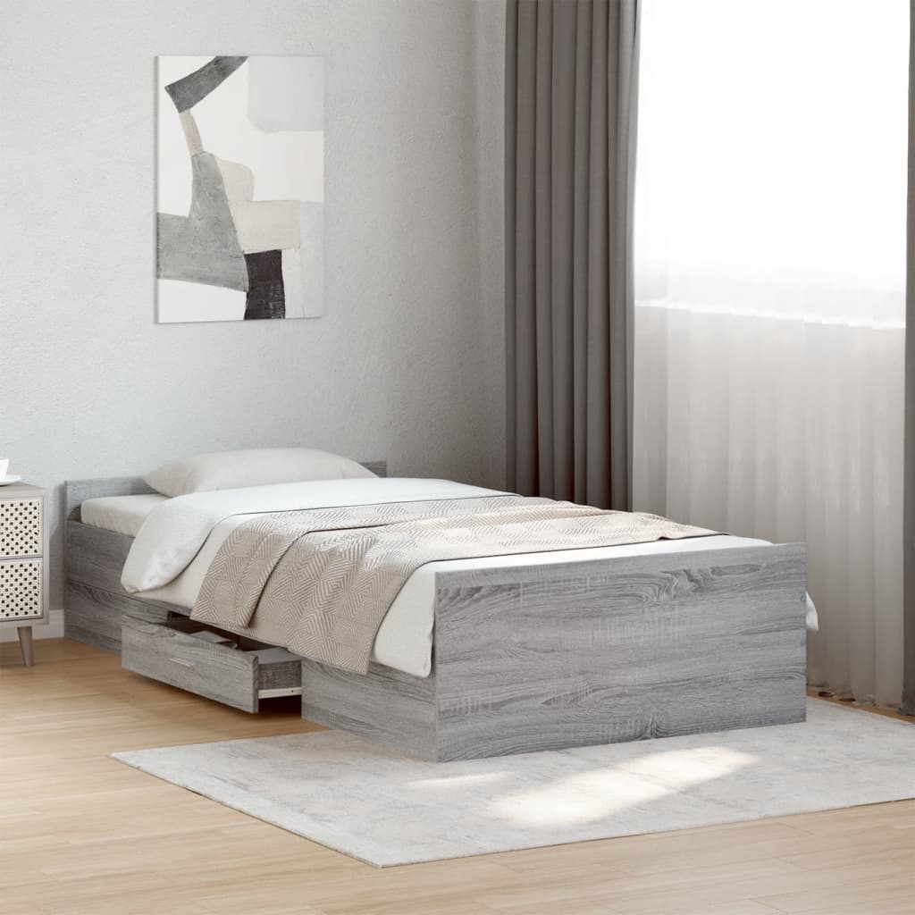 JUNG Vida Bettgestell mit Schubladen Grau Sonoma 100x200 cm Holzwerkstoff