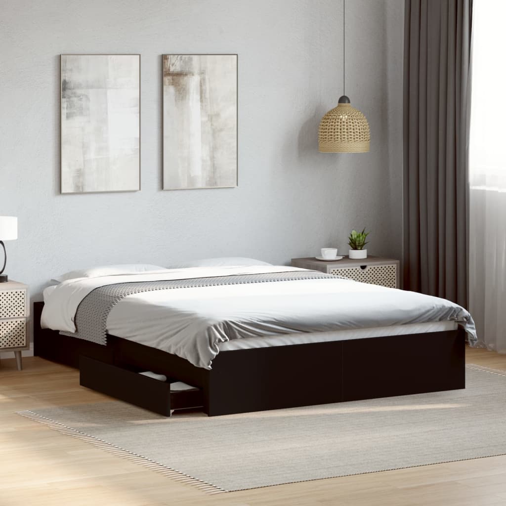 JUNG Vida Bettgestell mit Schubladen Schwarz 135x190 cm Holzwerkstoff