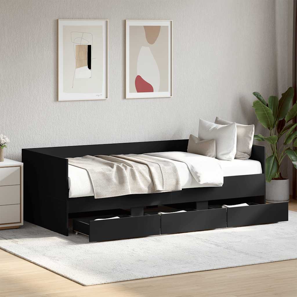 JUNG Vida Tagesbett mit Schubladen ohne Matratze Schwarz 75x190 cm