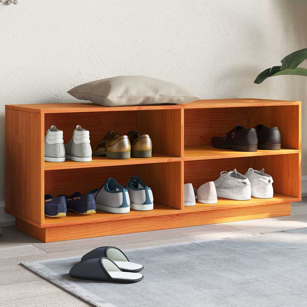 JUNG Vida Schuhschrank Wachsbraun 110x34x45 cm Massivholz Kiefer
