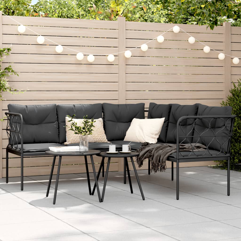 JUNG Vida Gartensofa in L-Form mit Kissen Schwarz Stahl und Textilene