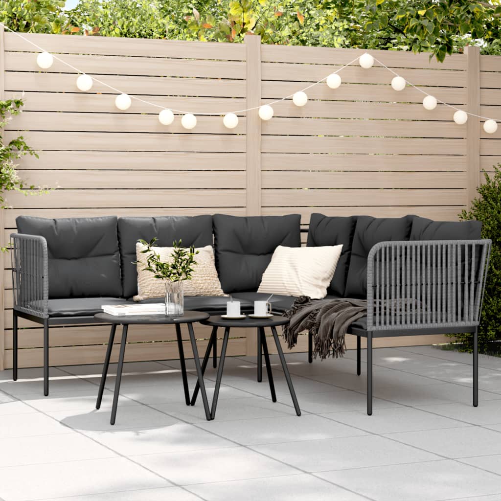 JUNG Vida Gartensofa in L-Form mit Kissen Schwarz Stahl und Textilene
