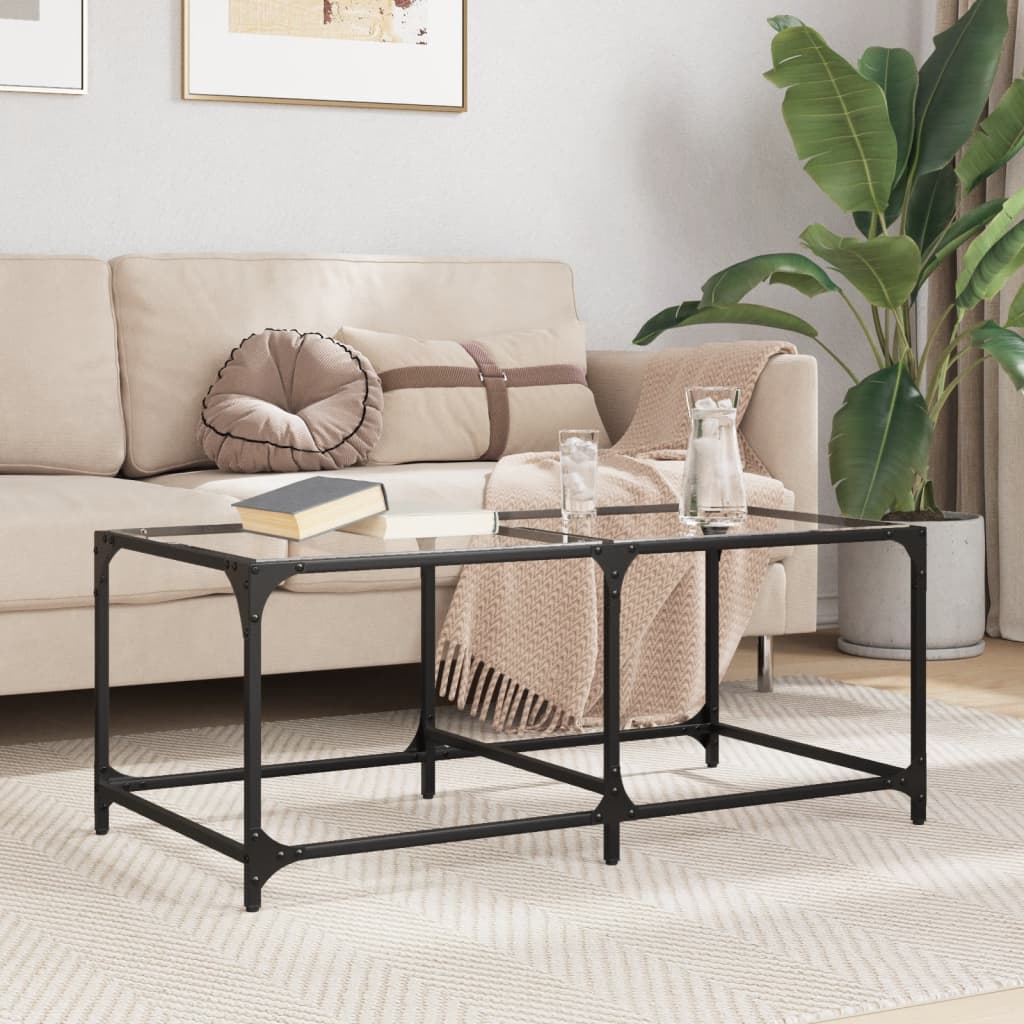 JUNG Vida Couchtisch mit Glasplatte Transparent 98,5x50x40 cm Stahl