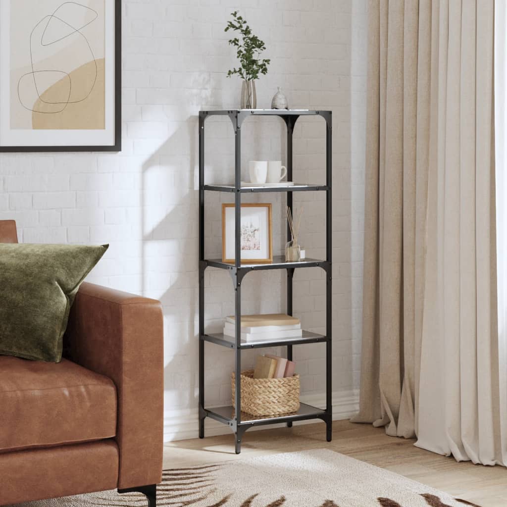 JUNG Vida Regal mit Glasböden Schwarz 40x30x123 cm Stahl