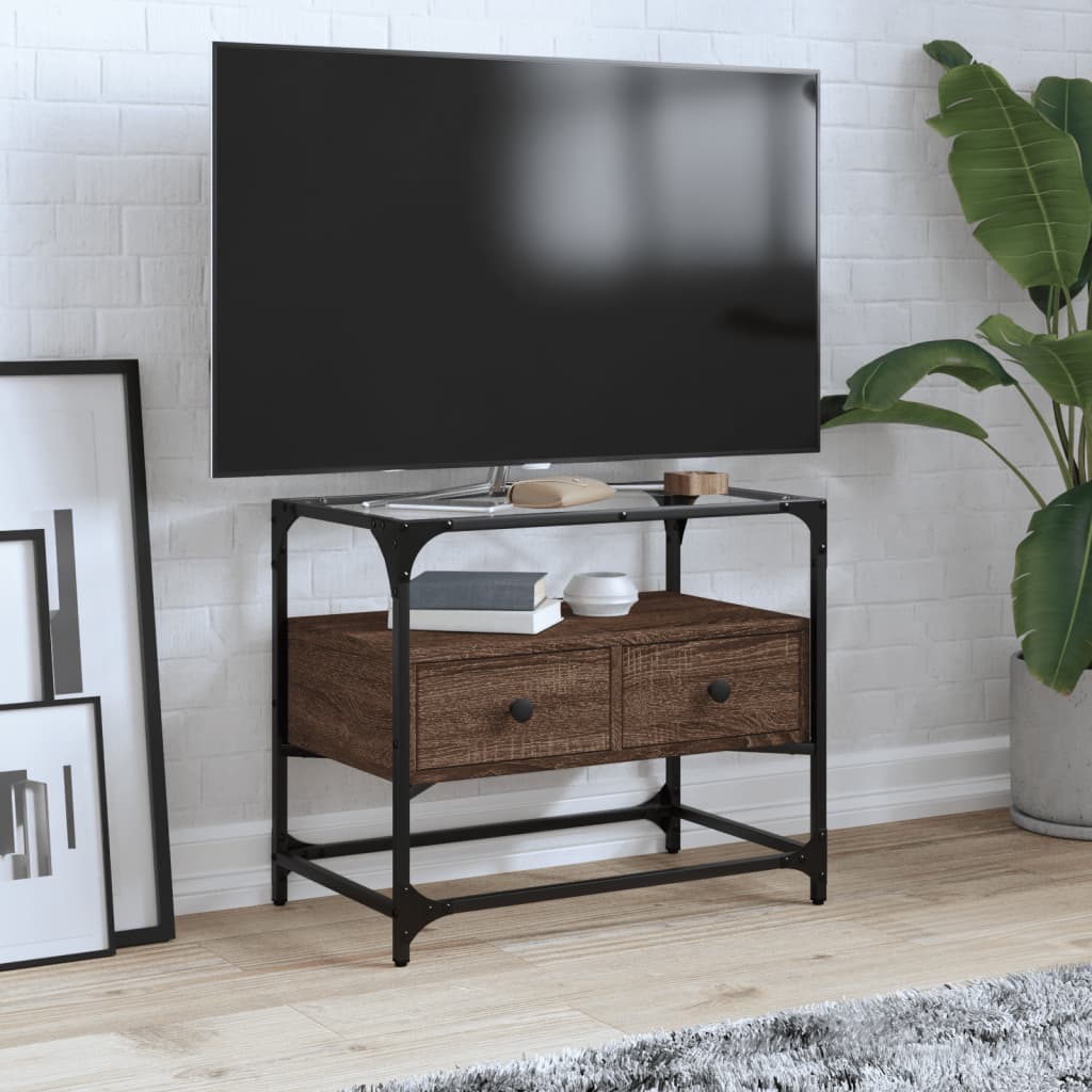 JUNG Vida TV-Schrank mit Glasplatte Braun Eiche 60x35x51 cm Holzwerkstoff