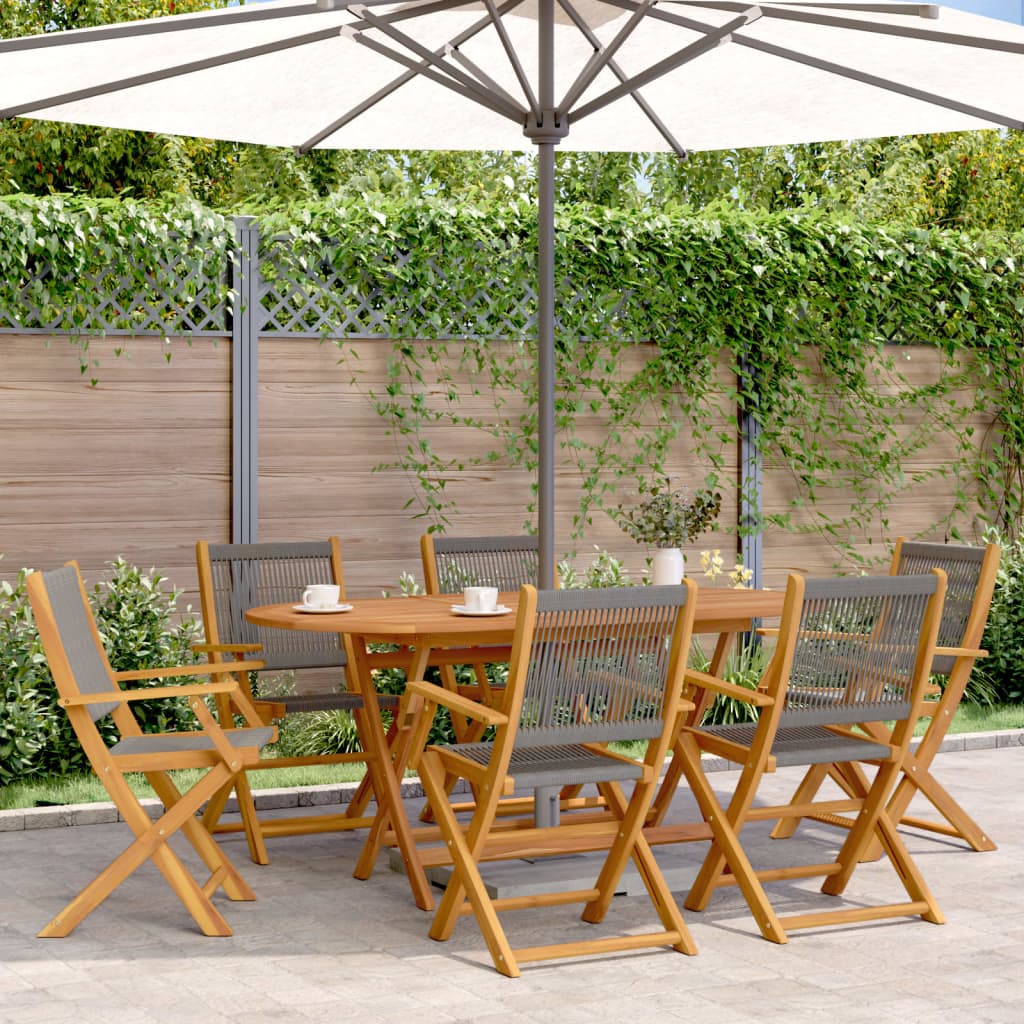 JUNG Vida 7-tlg. Garten-Essgruppe Polypropylen und Massivholz Grau