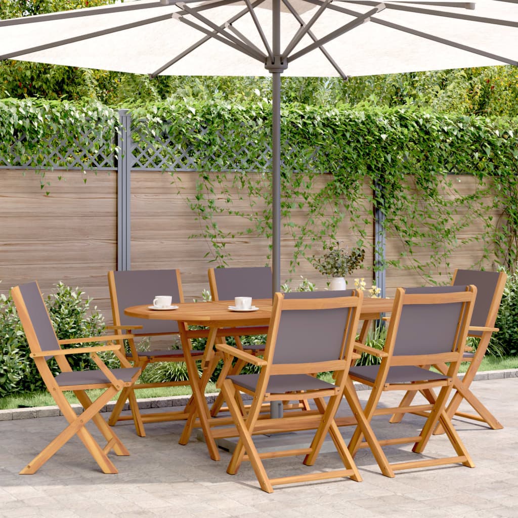 JUNG Vida 7-tlg. Garten-Essgruppe Stoff und Massivholz Anthrazit