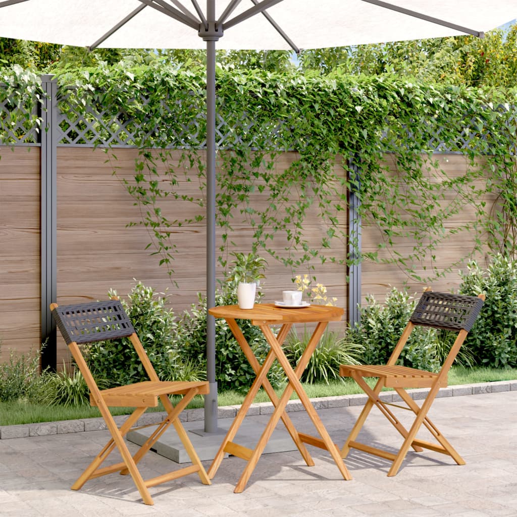 JUNG Vida 3-tlg. Bistro-Set Schwarz Poly Rattan und Massivholz