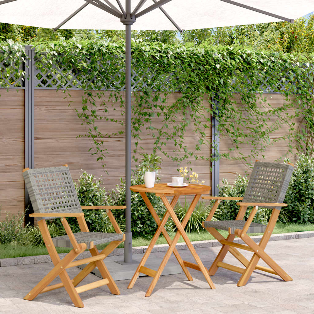 JUNG Vida 3-tlg. Bistro-Set Grau Poly Rattan und Massivholz