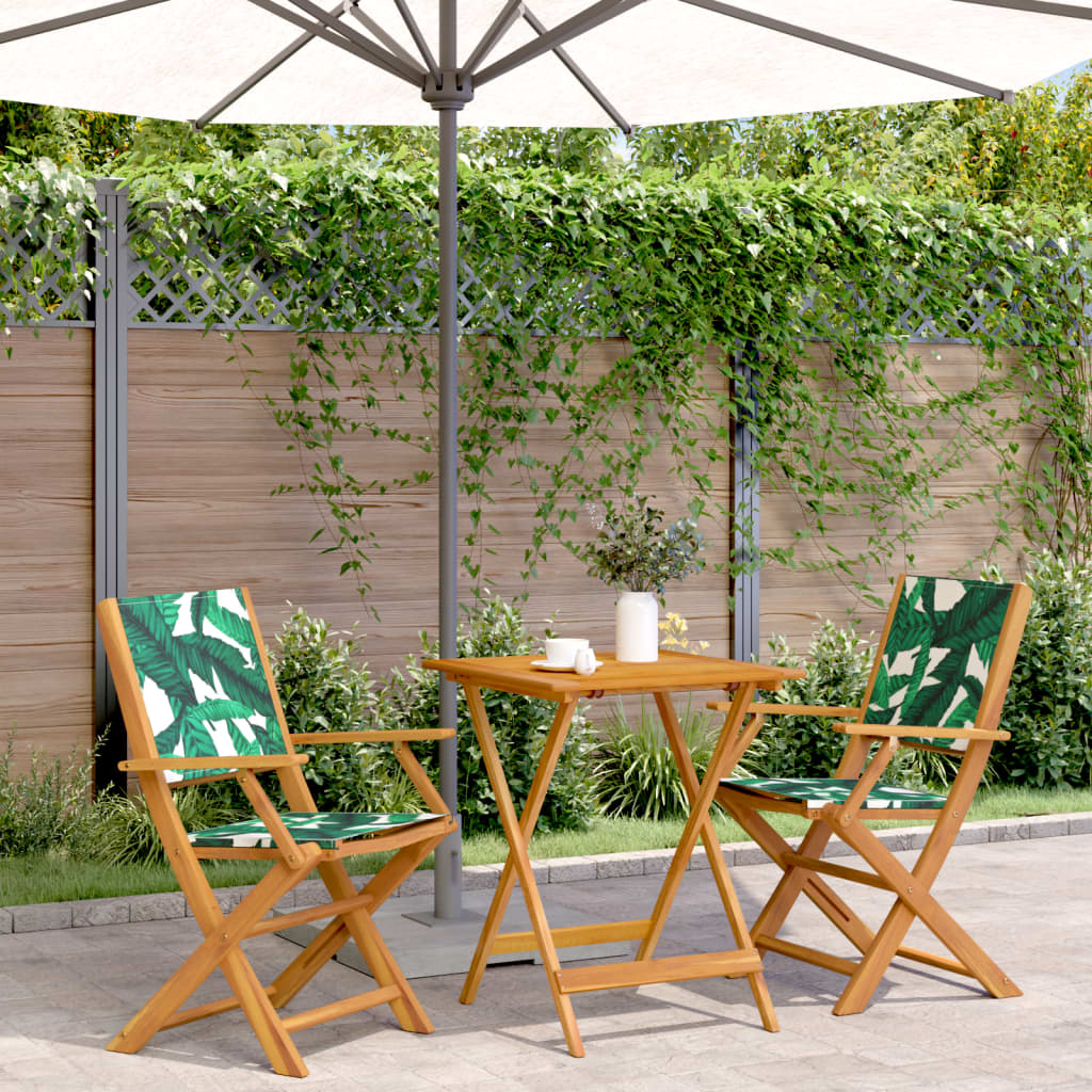 JUNG Vida 3-tlg. Bistro-Set Blattmuster Stoff und Massivholz