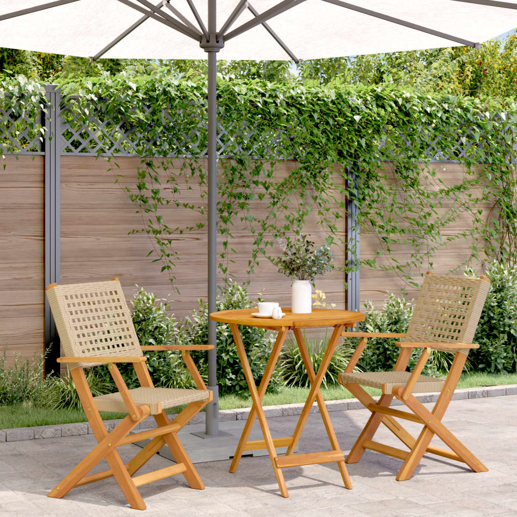 JUNG Vida 3-tlg. Bistro-Set Beige Poly Rattan und Massivholz