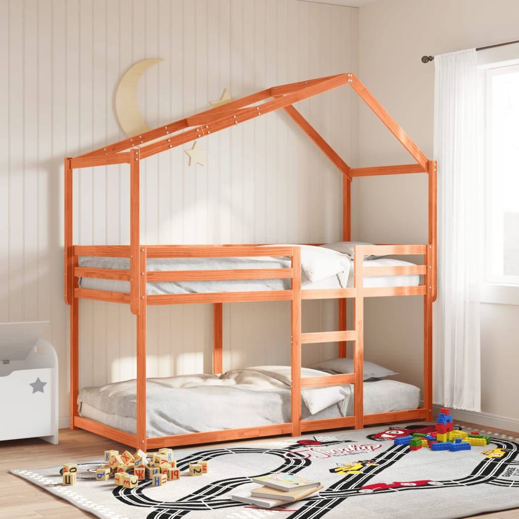 JUNG Vida Etagenbett mit Dach Wachsbraun 90x190 cm Massivholz Kiefer