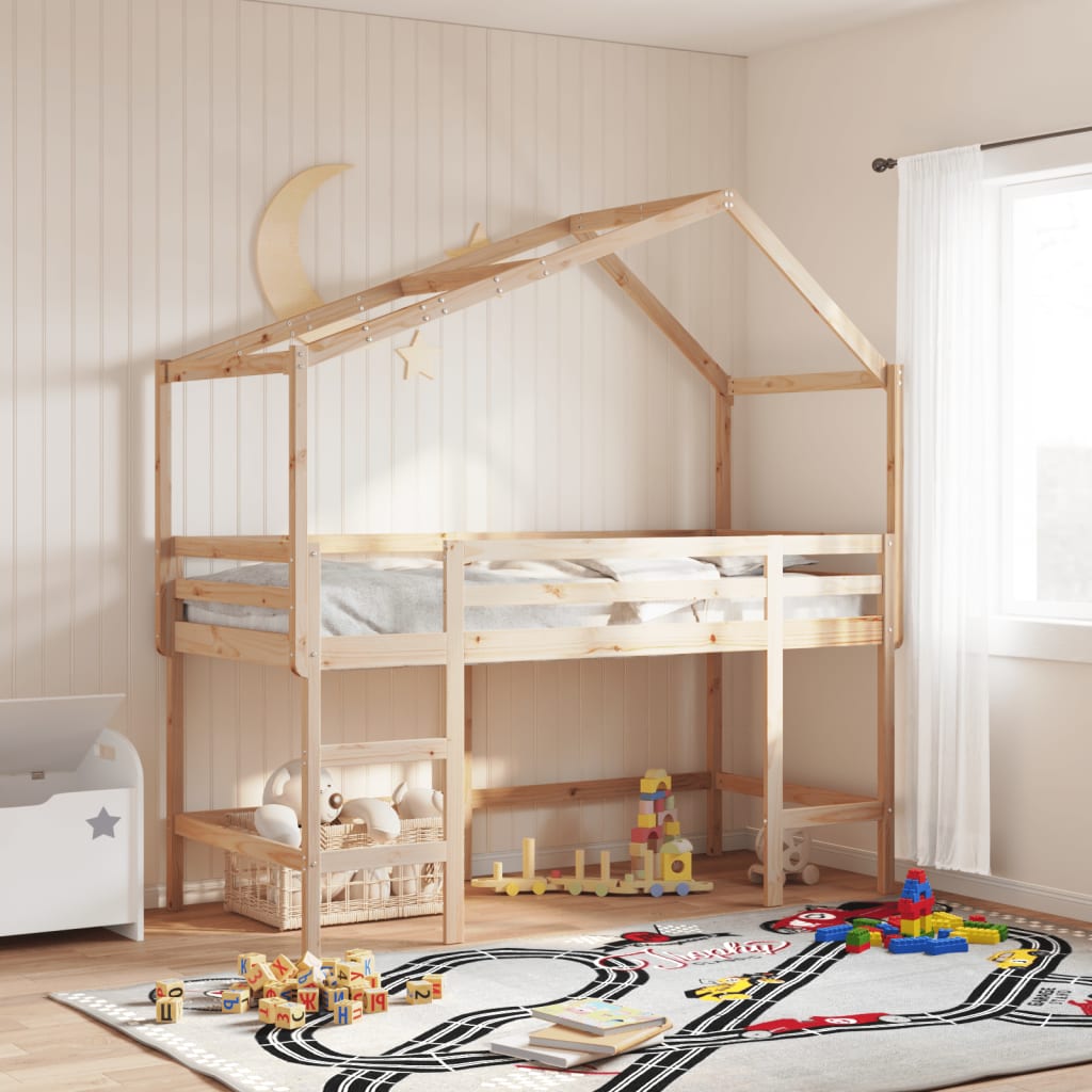 JUNG Vida Hochbett mit Leiter und Dach 80x200 cm Massivholz Kiefer