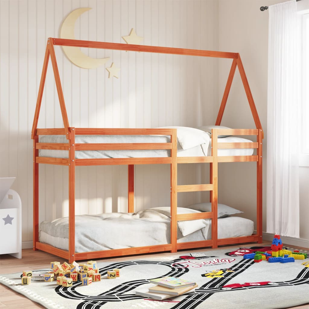 JUNG Vida Etagenbett mit Dach Wachsbraun 90x190 cm Massivholz Kiefer