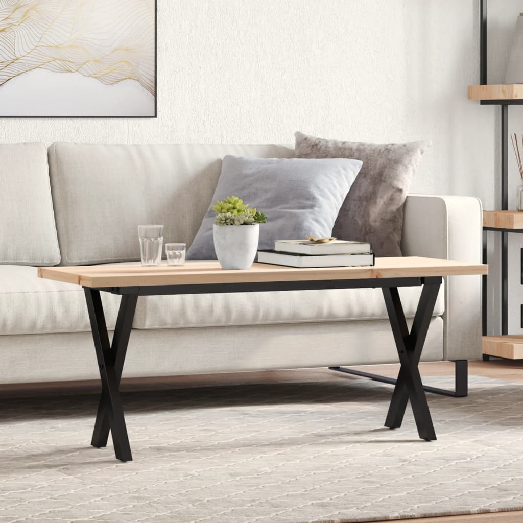 JUNG Vida Couchtisch X-Gestell 110x40x45,5 cm Massivholz Kiefer Stahl