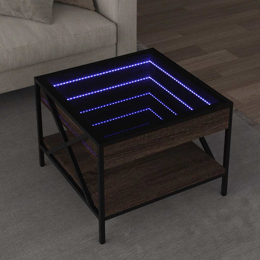 JUNG Vida Couchtisch mit Infinity-LED Braun Eichen-Optik 50x50x38 cm