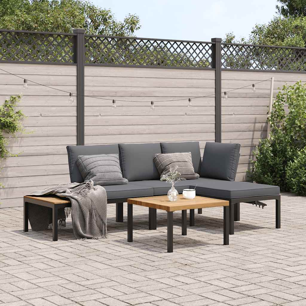 JUNG Vida 4-tlg. Garten-Sofagarnitur mit Kissen Schwarz Aluminium