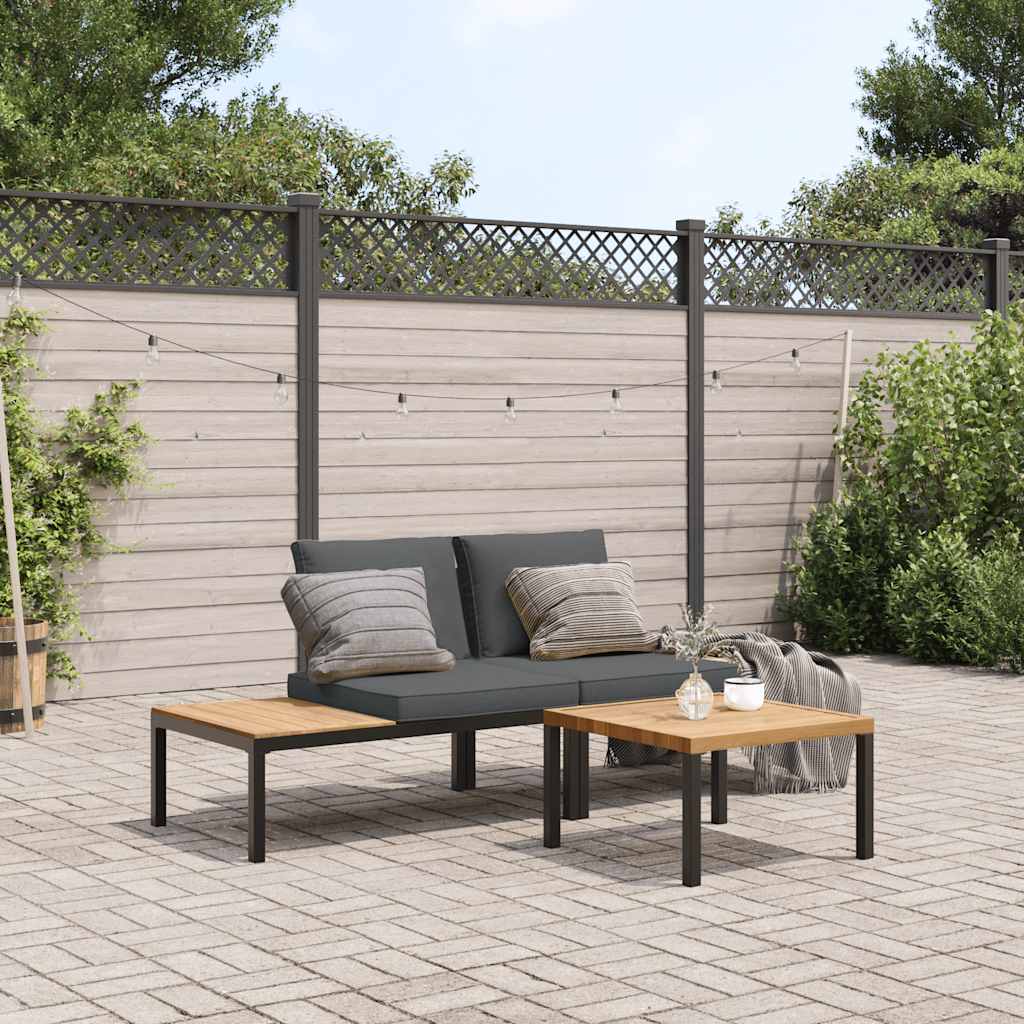 JUNG Vida 3-tlg. Garten-Sofagarnitur mit Kissen Schwarz Aluminium